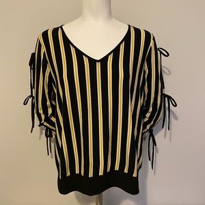 Womens Size Small Yellow & Black Tie Long Sleeve Blouse
